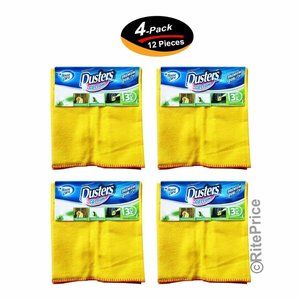 12 PCS (4 Pack) 100% Pure Cotton Yellow Multi-Purpose Dusters Cleaning Cloths